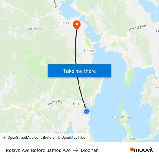 Roslyn Ave Before James Ave to Moonah map