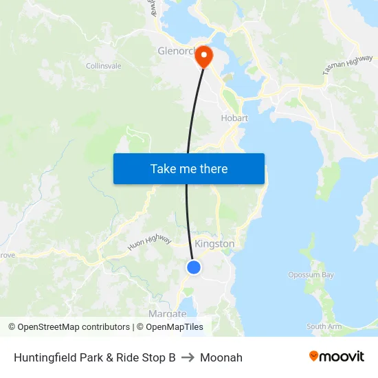 Huntingfield Park & Ride Stop B to Moonah map