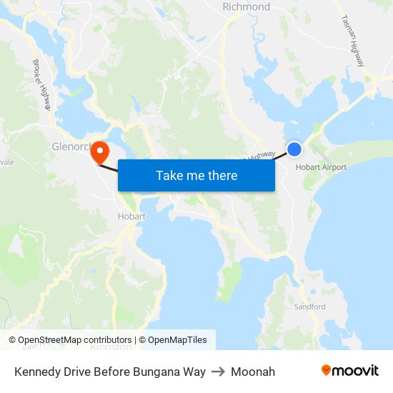 Kennedy Drive Before Bungana Way to Moonah map