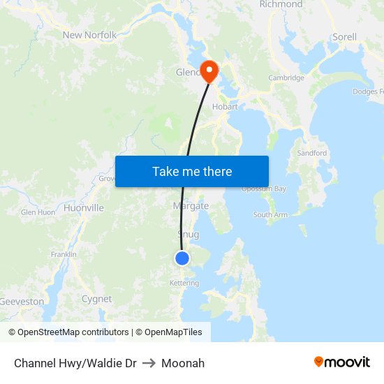 Channel Hwy/Waldie Dr to Moonah map