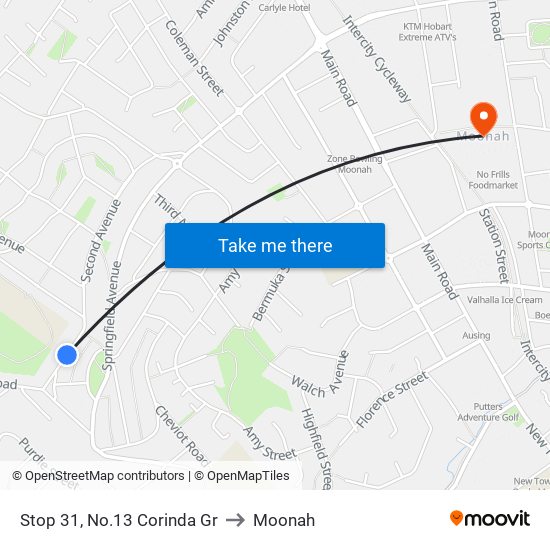 Stop 31, No.13 Corinda Gr to Moonah map