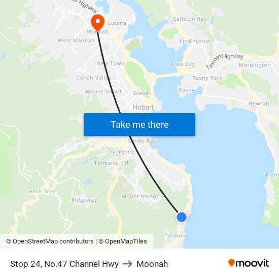 Stop 24, No.47 Channel Hwy to Moonah map