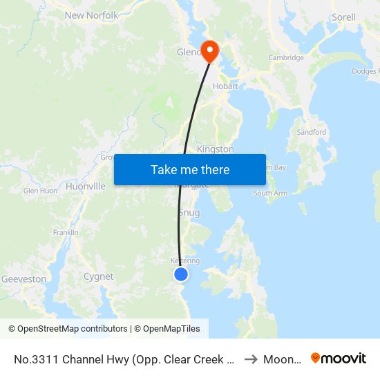 No.3311 Channel Hwy (Opp. Clear Creek Rd) to Moonah map