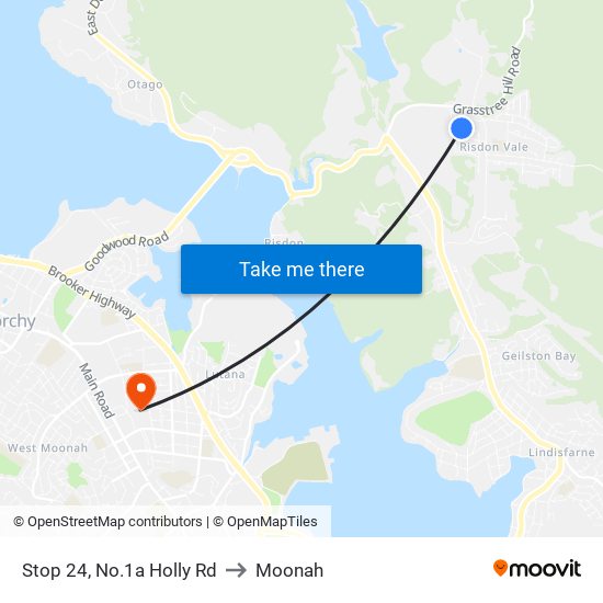 Stop 24, No.1a Holly Rd to Moonah map