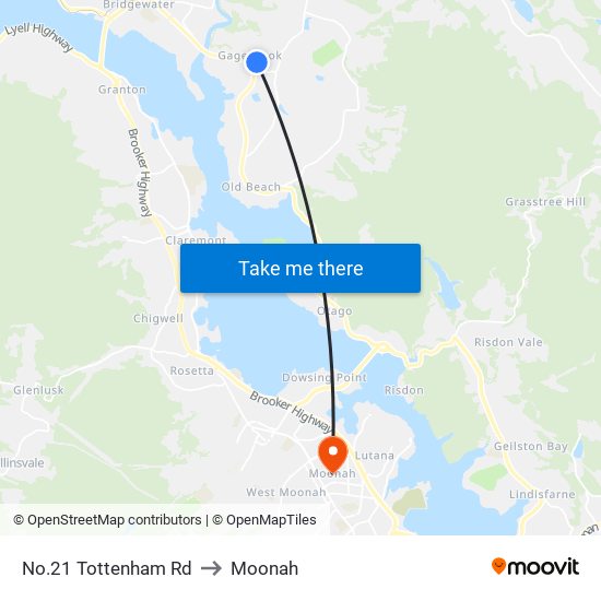 No.21 Tottenham Rd to Moonah map