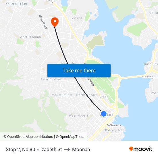 Stop 2, No.80 Elizabeth St to Moonah map