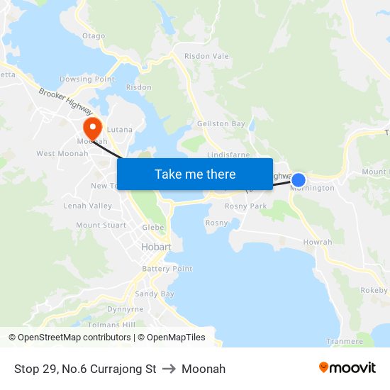 Stop 29, No.6 Currajong St to Moonah map