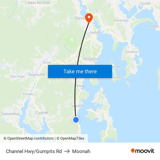 Channel Hwy/Gumpits Rd to Moonah map