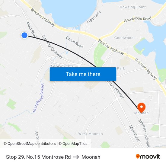 Stop 29, No.15 Montrose Rd to Moonah map