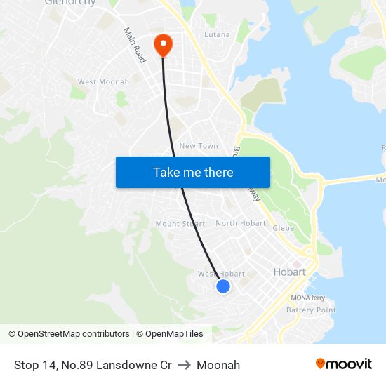 Stop 14, No.89 Lansdowne Cr to Moonah map