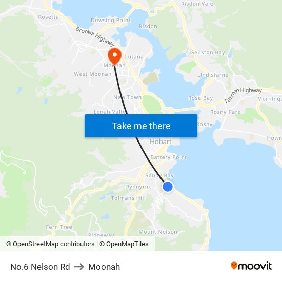 No.6 Nelson Rd to Moonah map