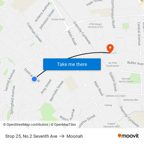 Stop 25, No.2 Seventh Ave to Moonah map