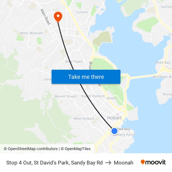 Stop 4 Out, St David's Park, Sandy Bay Rd to Moonah map