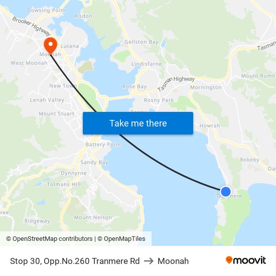 Stop 30, Opp.No.260 Tranmere Rd to Moonah map