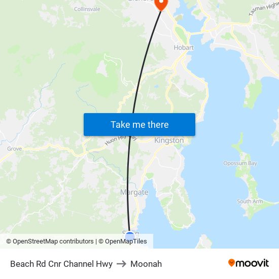 Beach Rd Cnr Channel Hwy to Moonah map