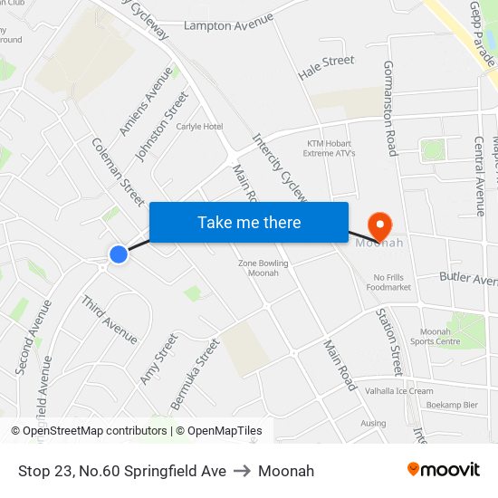 Stop 23, No.60 Springfield Ave to Moonah map