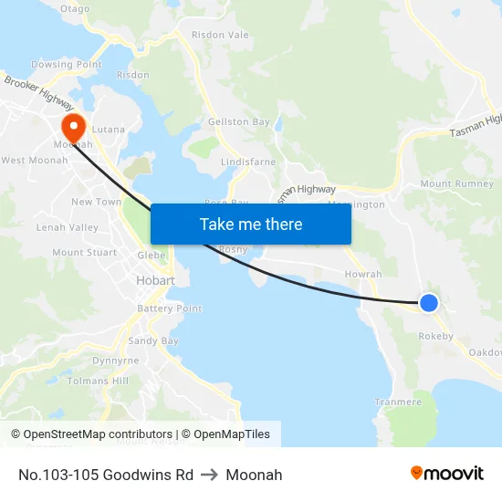 No.103-105 Goodwins Rd to Moonah map