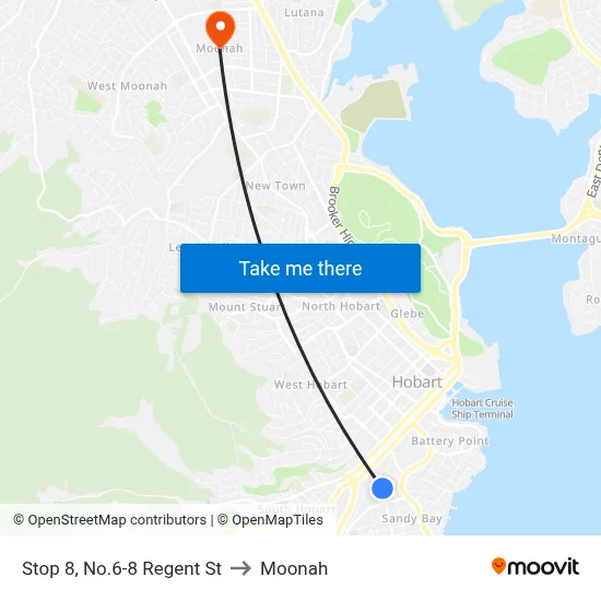 Stop 8, No.6-8 Regent St to Moonah map