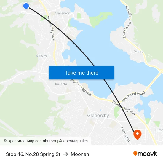 Stop 46, No.28 Spring St to Moonah map