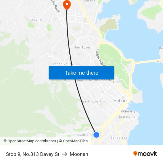 Stop 9, No.313 Davey St to Moonah map