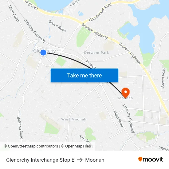 Glenorchy Interchange Stop E to Moonah map