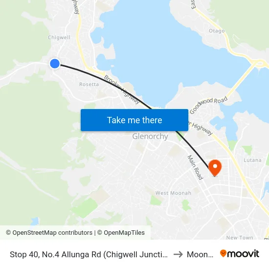 Stop 40, No.4 Allunga Rd (Chigwell Junction) to Moonah map