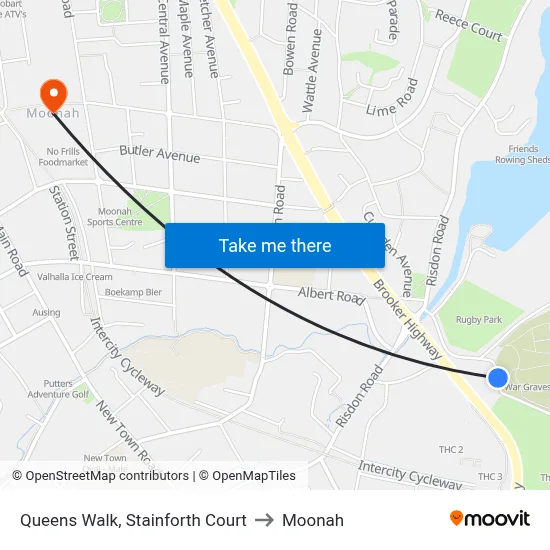 Queens Walk, Stainforth Court to Moonah map