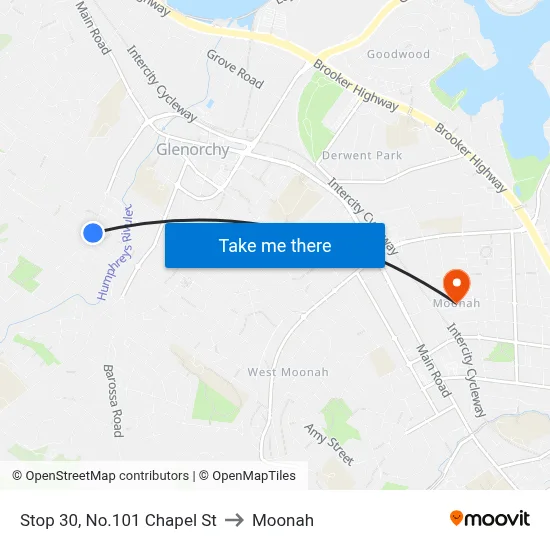 Stop 30, No.101 Chapel St to Moonah map