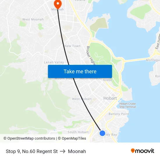 Stop 9, No.60 Regent St to Moonah map