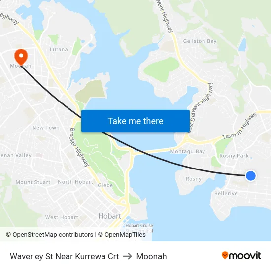 Waverley St Near Kurrewa Crt to Moonah map