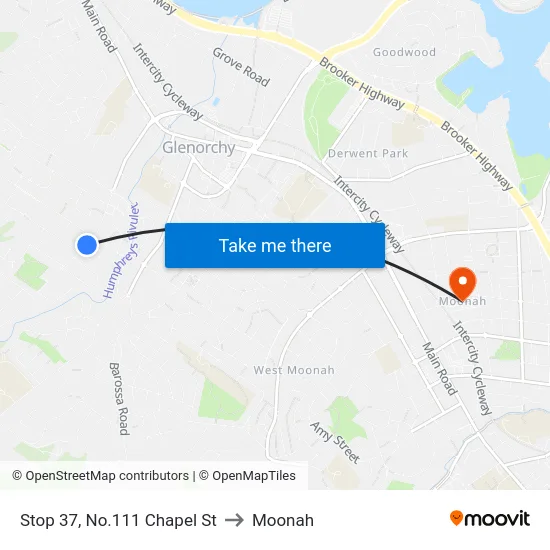 Stop 37, No.111 Chapel St to Moonah map