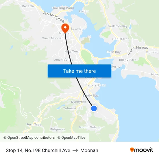 Stop 14, No.198 Churchill Ave to Moonah map