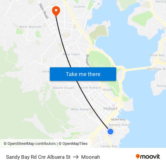 Sandy Bay Rd Cnr Albuera St to Moonah map