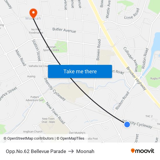 Opp.No.62 Bellevue Parade to Moonah map