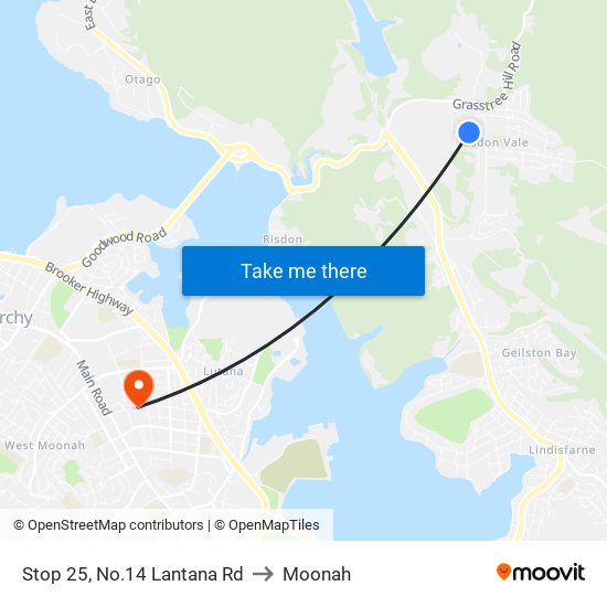 Stop 25, No.14 Lantana Rd to Moonah map