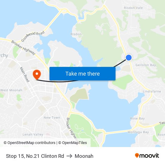 Stop 15, No.21 Clinton Rd to Moonah map