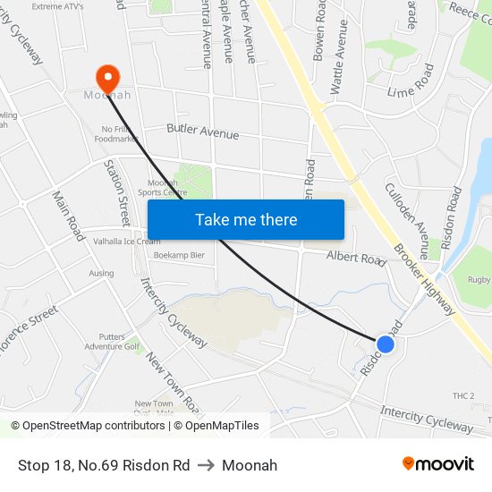 Stop 18, No.69 Risdon Rd to Moonah map