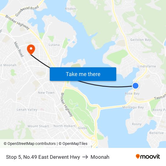 Stop 5, No.49 East Derwent Hwy to Moonah map