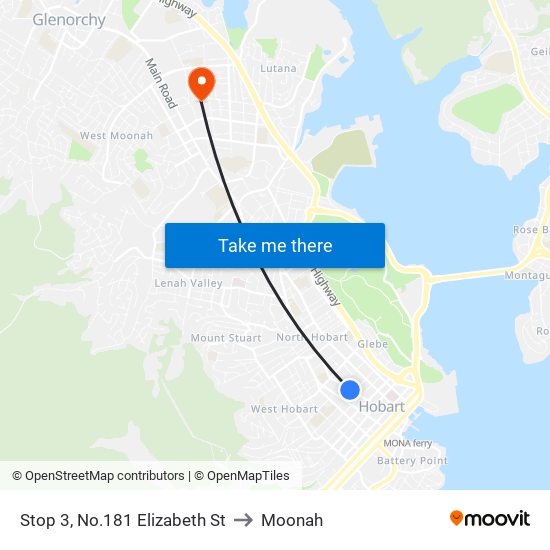 Stop 3, No.181 Elizabeth St to Moonah map