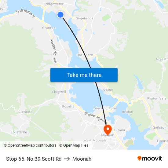 Stop 65, No.39 Scott Rd to Moonah map