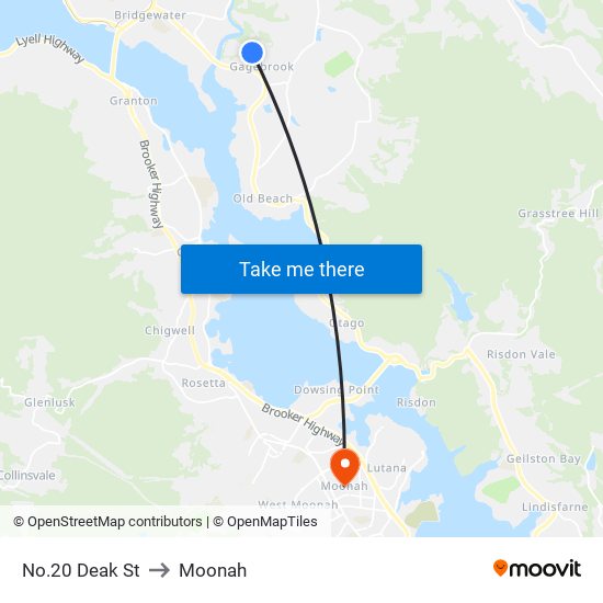 No.20 Deak St to Moonah map