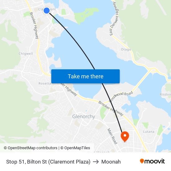 Stop 51, Bilton St (Claremont Plaza) to Moonah map