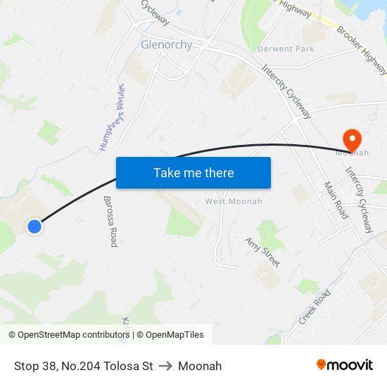 Stop 38, No.204 Tolosa St to Moonah map