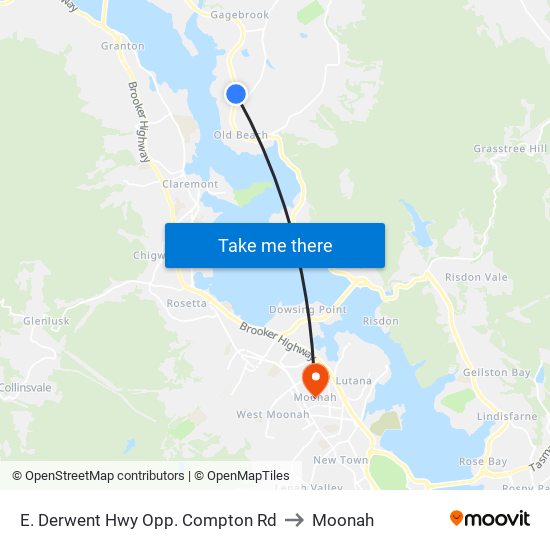 E. Derwent Hwy Opp. Compton Rd to Moonah map