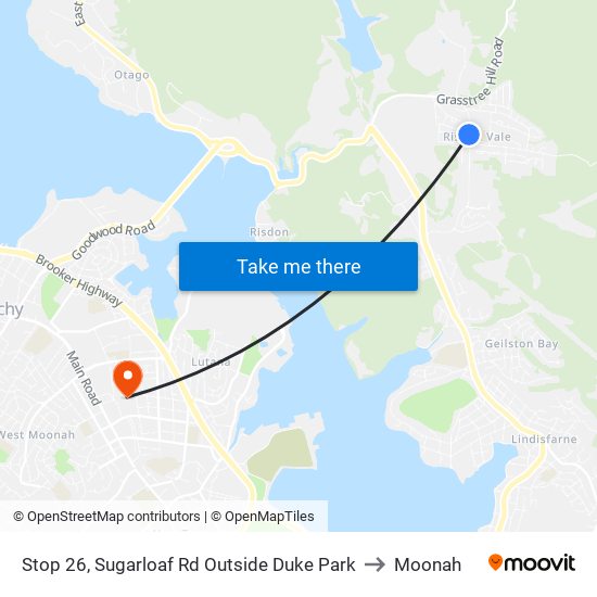 Stop 26, Sugarloaf Rd Outside Duke Park to Moonah map