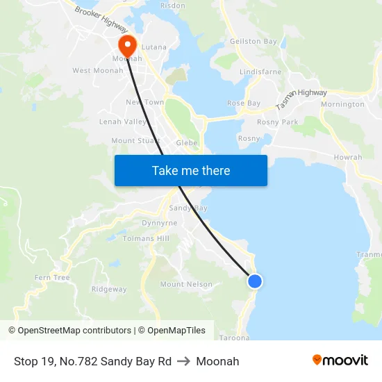 Stop 19, No.782 Sandy Bay Rd to Moonah map