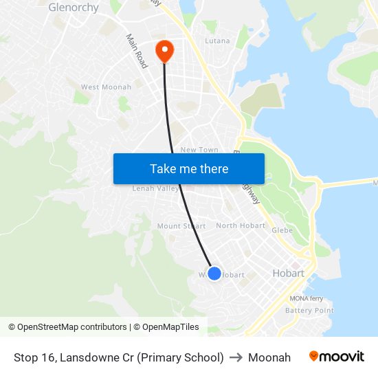 Stop 16, Lansdowne Cr (Primary School) to Moonah map