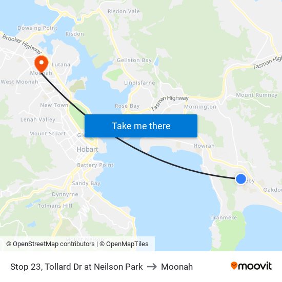 Stop 23, Tollard Dr at Neilson Park to Moonah map