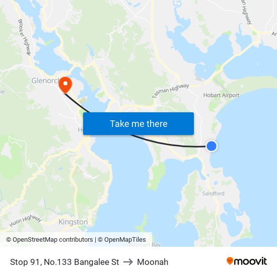 Stop 91, No.133 Bangalee St to Moonah map