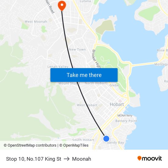 Stop 10, No.107 King St to Moonah map